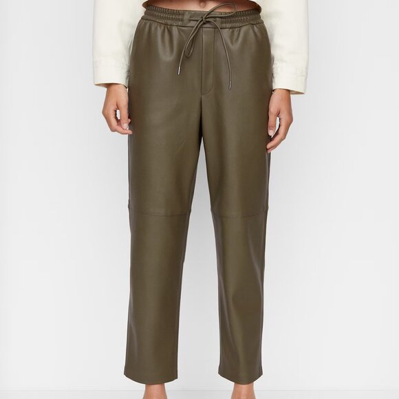 Green/Moss/Khaki Faux Leather Pants_Drawstring Waist_NWoT_Mango_L - Picture 1 of 6